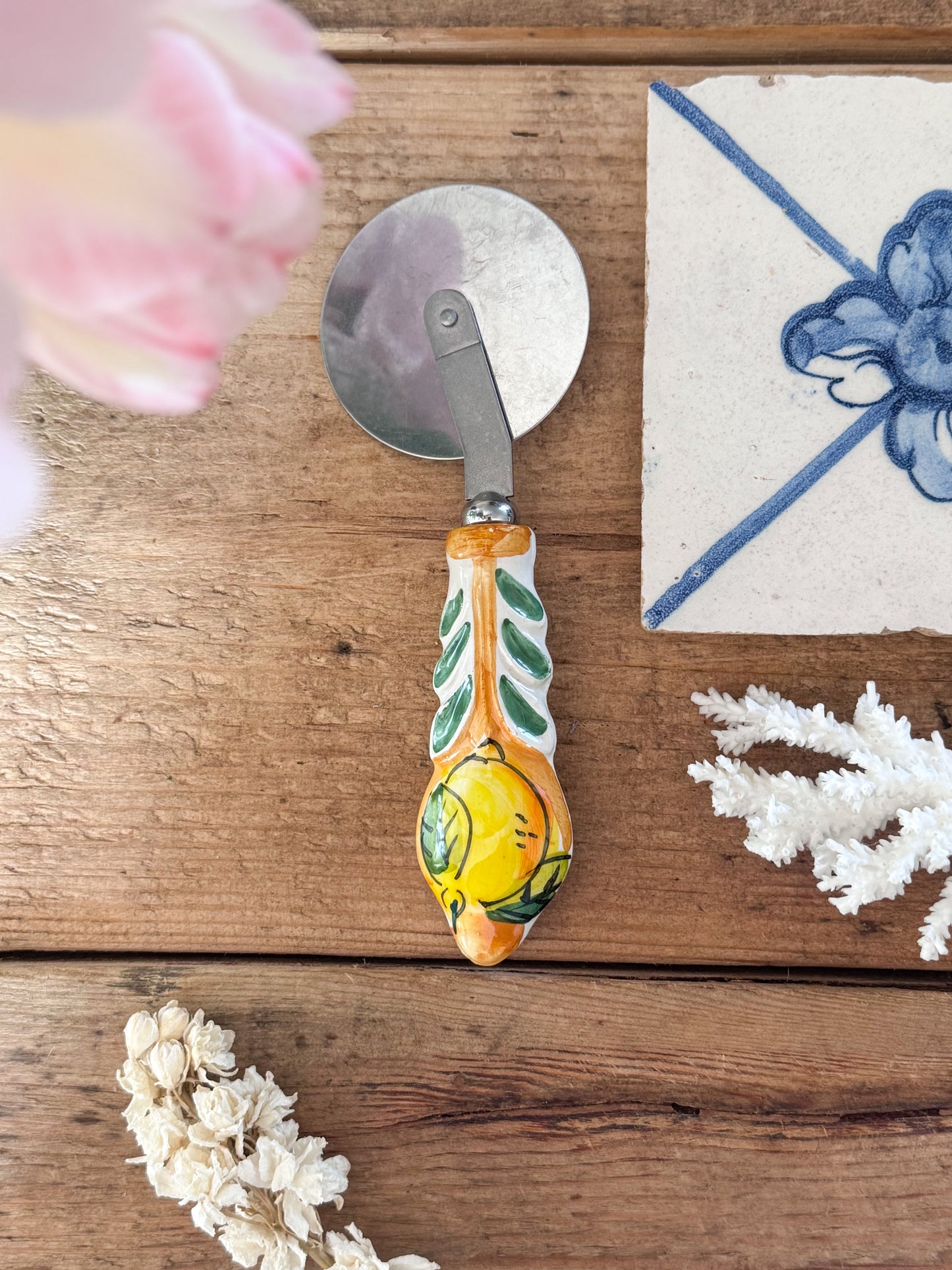 Vintage Italian Handmade Ceramic Lemon Pizza Cutter