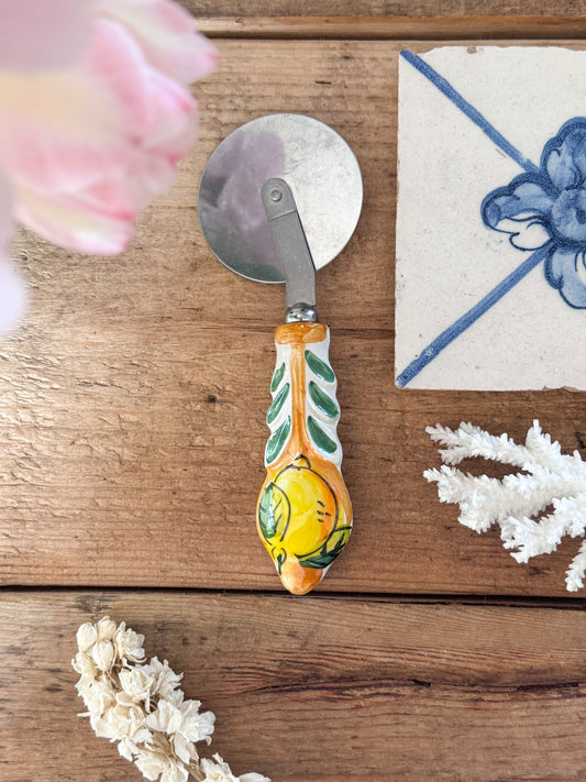 Vintage Italian Handmade Ceramic Lemon Pizza Cutter