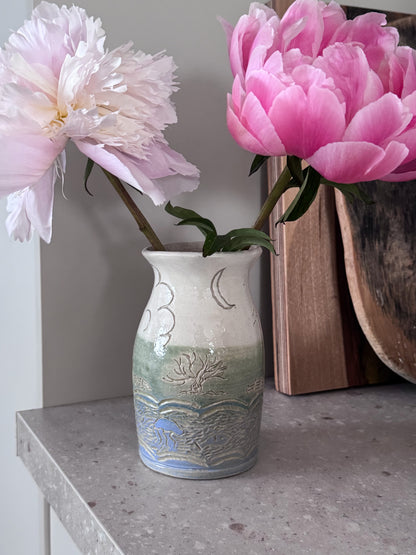 Vintage Studio Pottery Landscape Vase with Impressed Rural Scene