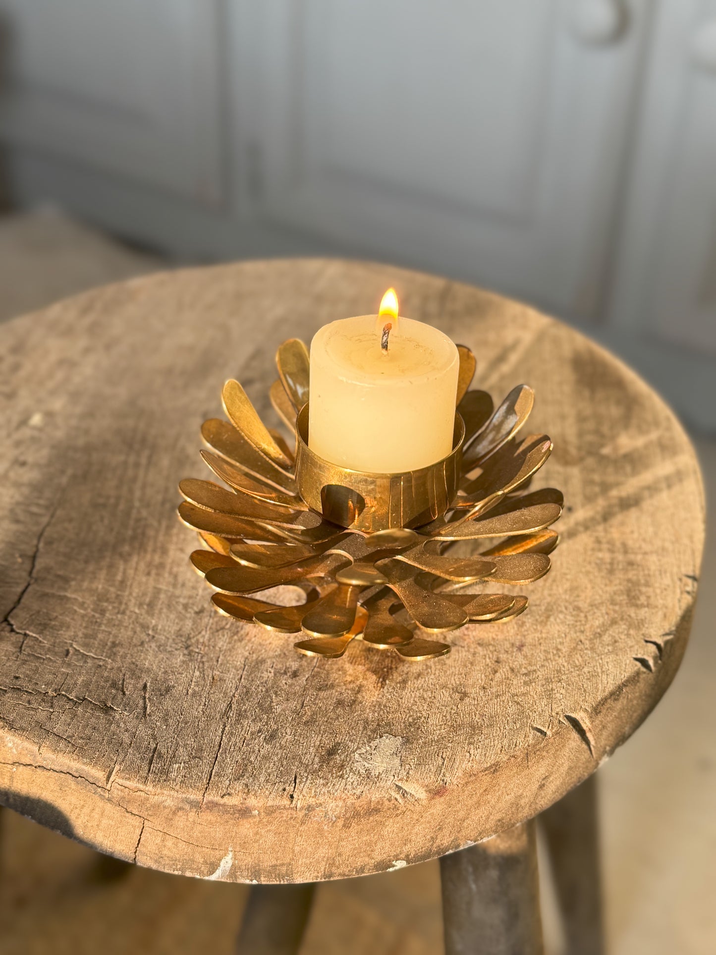 Vintage Indian Brass Pinecone Candle Holder