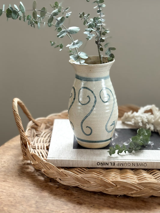 Vintage Blue & White Abstract Studio Pottery Vase