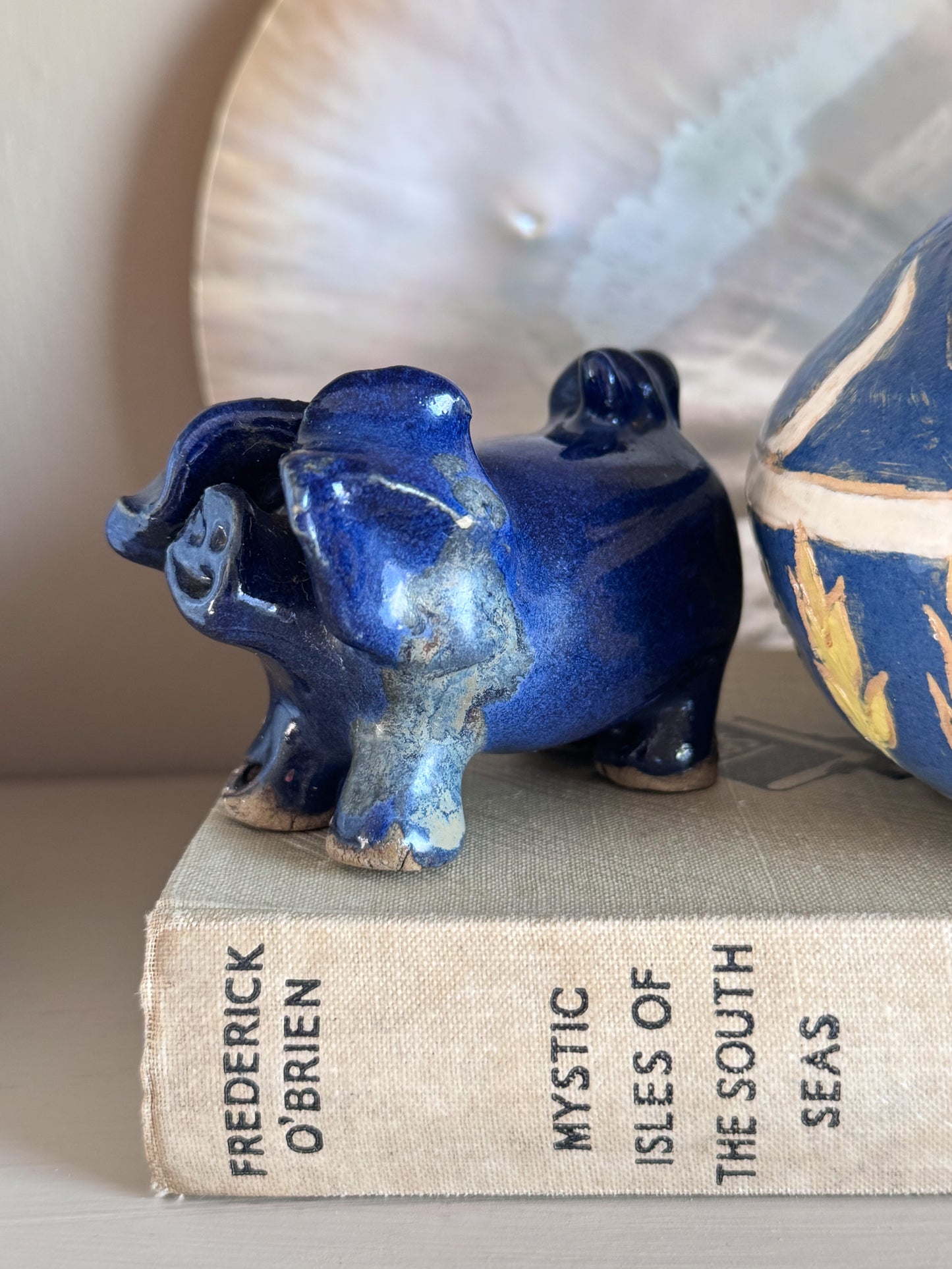 Vintage Studio Pottery Folk Art Pig Figure in Cobalt Blue Glaze
