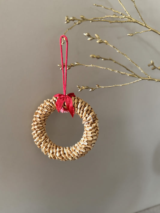 Vintage Midcentury Handmade Straw Wreath Christmas Tree Decorations • Set of 10