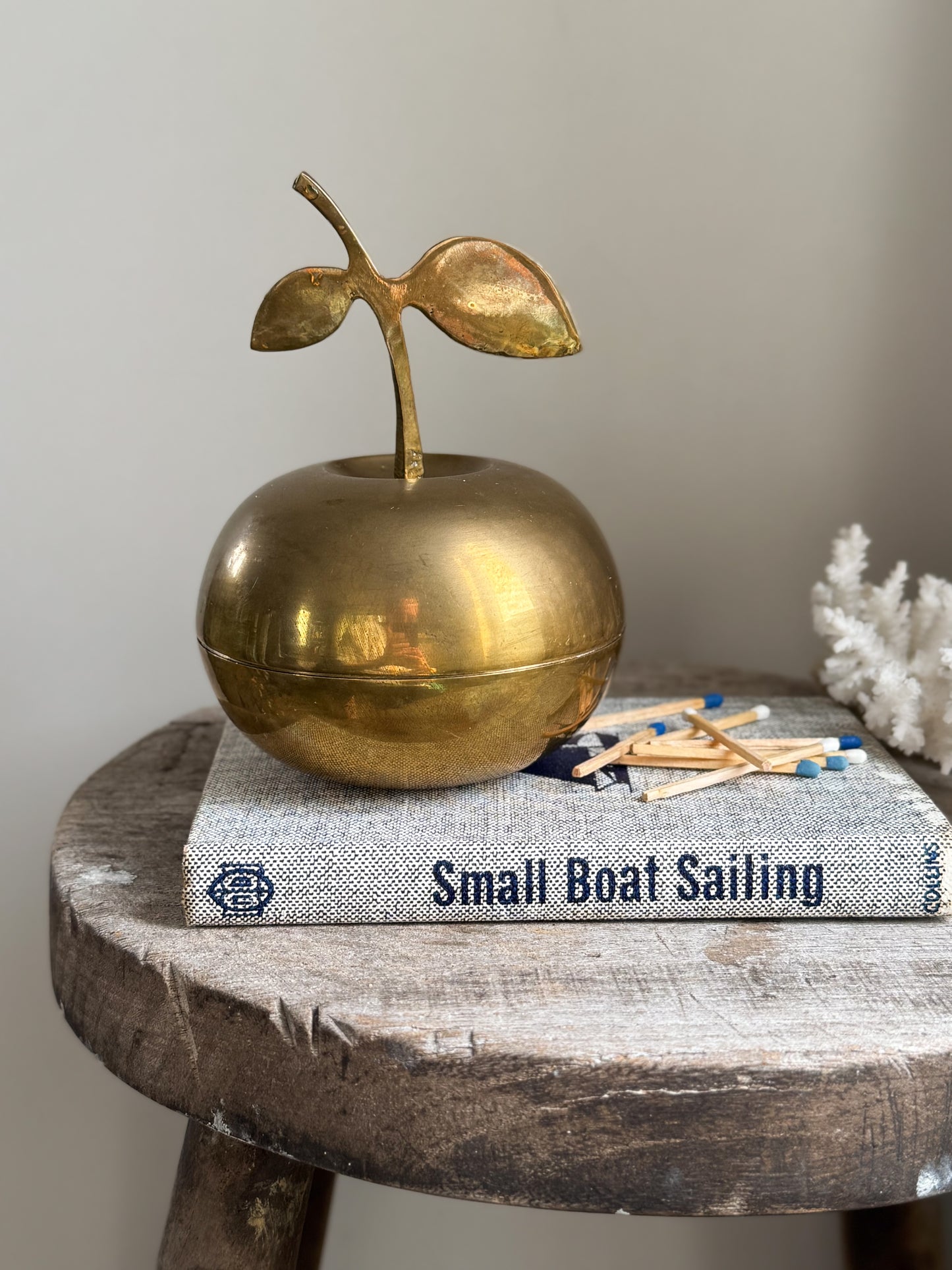 Vintage Solid Brass Brass Apple Trinket Box