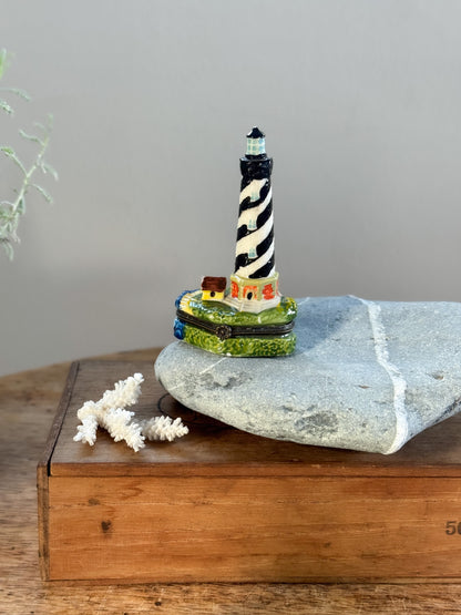 Vintage Ceramic Lighthouse Trinket Box by Odd Box Co, England