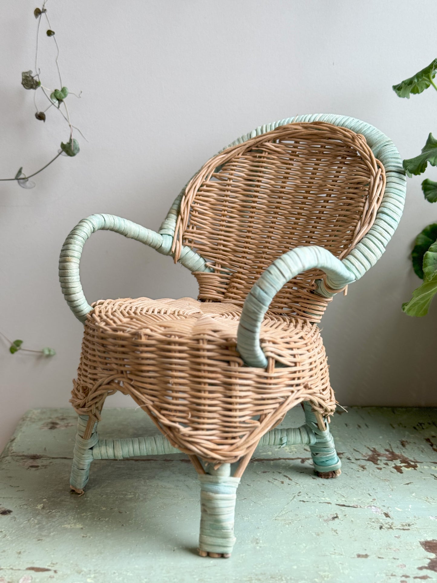 Vintage Wicker Dolls Chair • Plant Stand