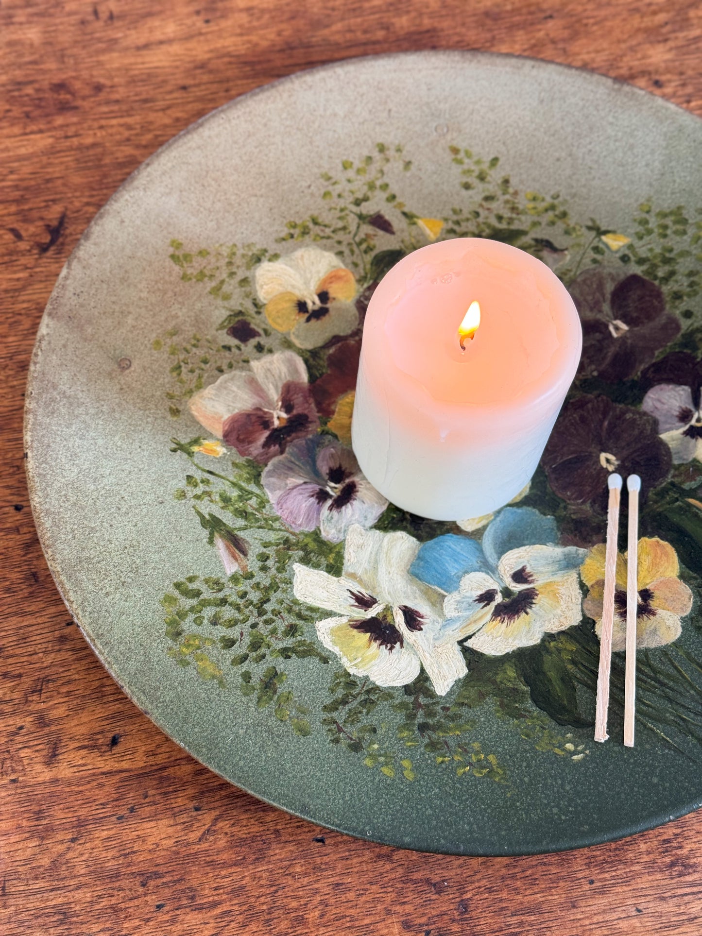 Hand-Painted Folk Art Metal Pansy Plate