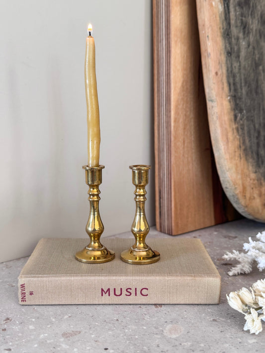 Vintage Miniature Solid Brass Candlestick Pair