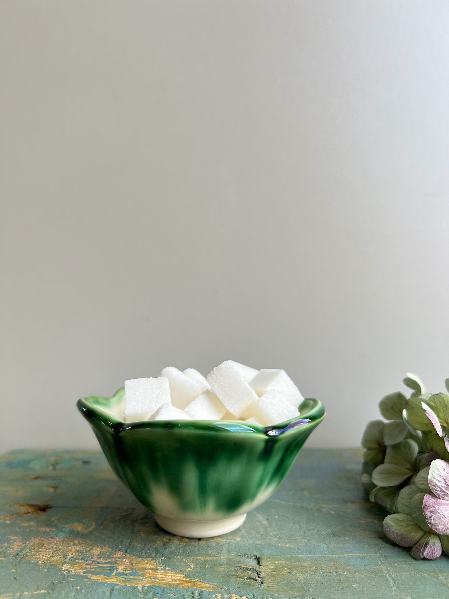 Vintage Beddgelert Pottery Green Drip Glaze Flower Sugar Bowl