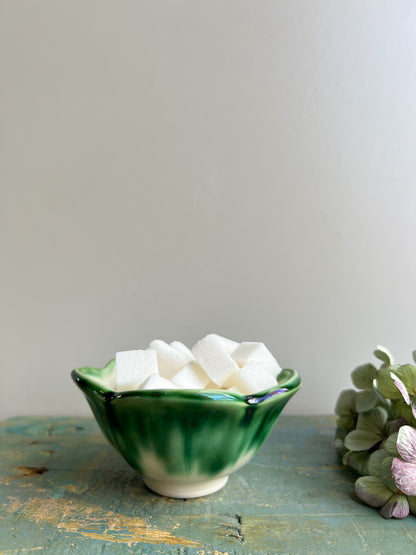 Vintage Beddgelert Pottery Green Drip Glaze Flower Sugar Bowl