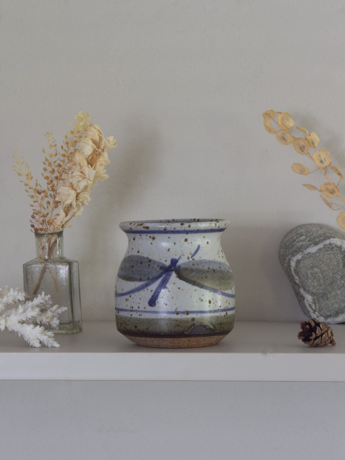 Vintage Speckled Blue & White Abstract Studio Pottery Mug