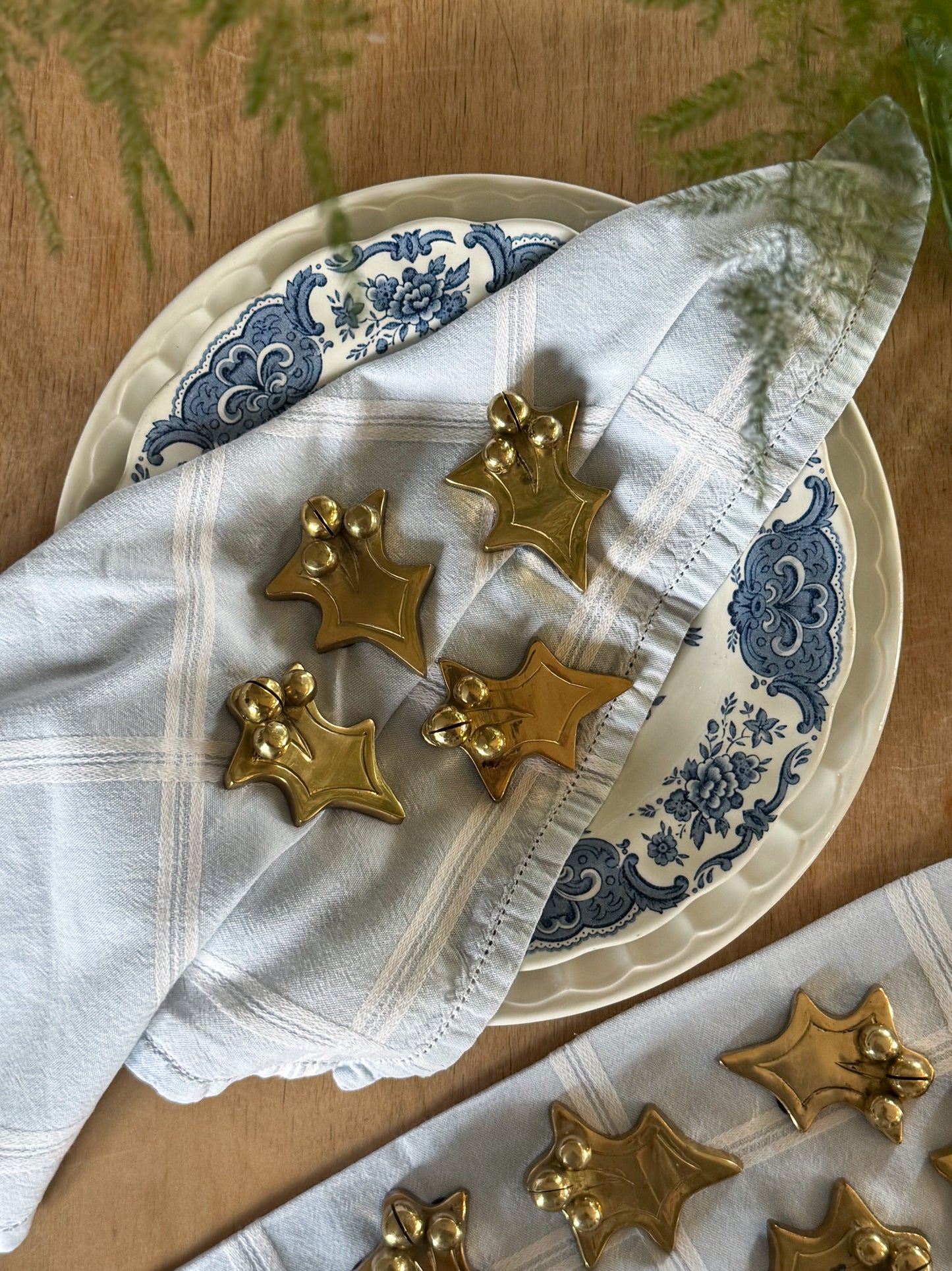 Vintage Solid Brass Holly Leaf Place Card Holders (Set of 9)