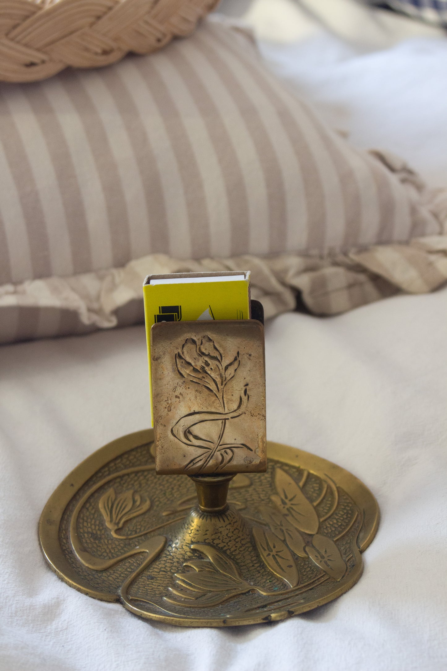 Antique German Ges Gesch Solid Brass ‘Water Lilly’ Match Box Holder