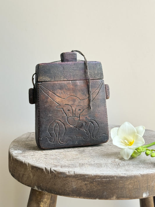 Antique Hand-Carved Indonesian /Sandalwood Tongal • Travelling Tote