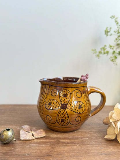 Wells Pottery Slipware Floral Creamer Jug