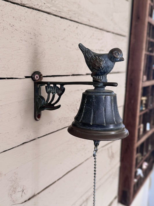 Vintage Cast Iron Bird Door Bell with Verdigris Patina