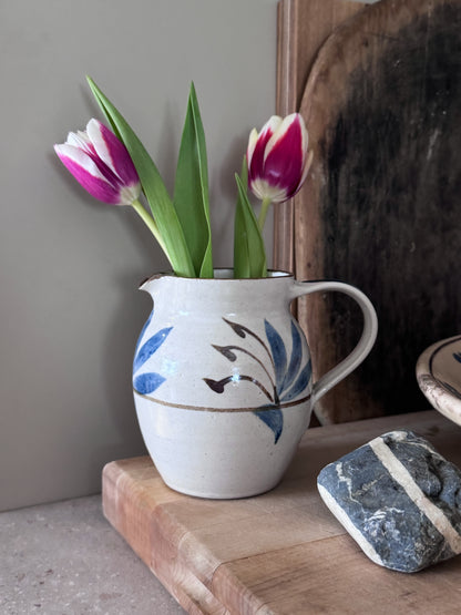 Vintage Abstract Blue Floral Studio Pottery Jug