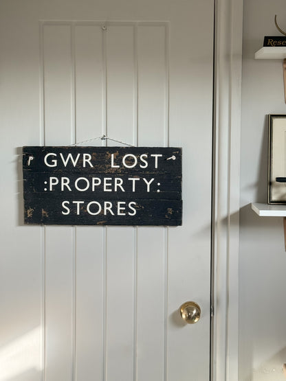 Vintage Great Western Railway Lost Property Stores Wooden Sign