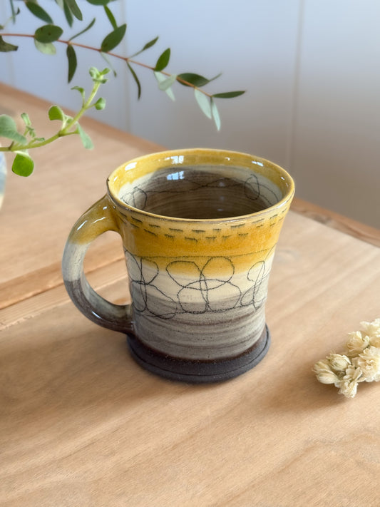 Large Studio Pottery Slipware Abstract Mug by Sheila Herring