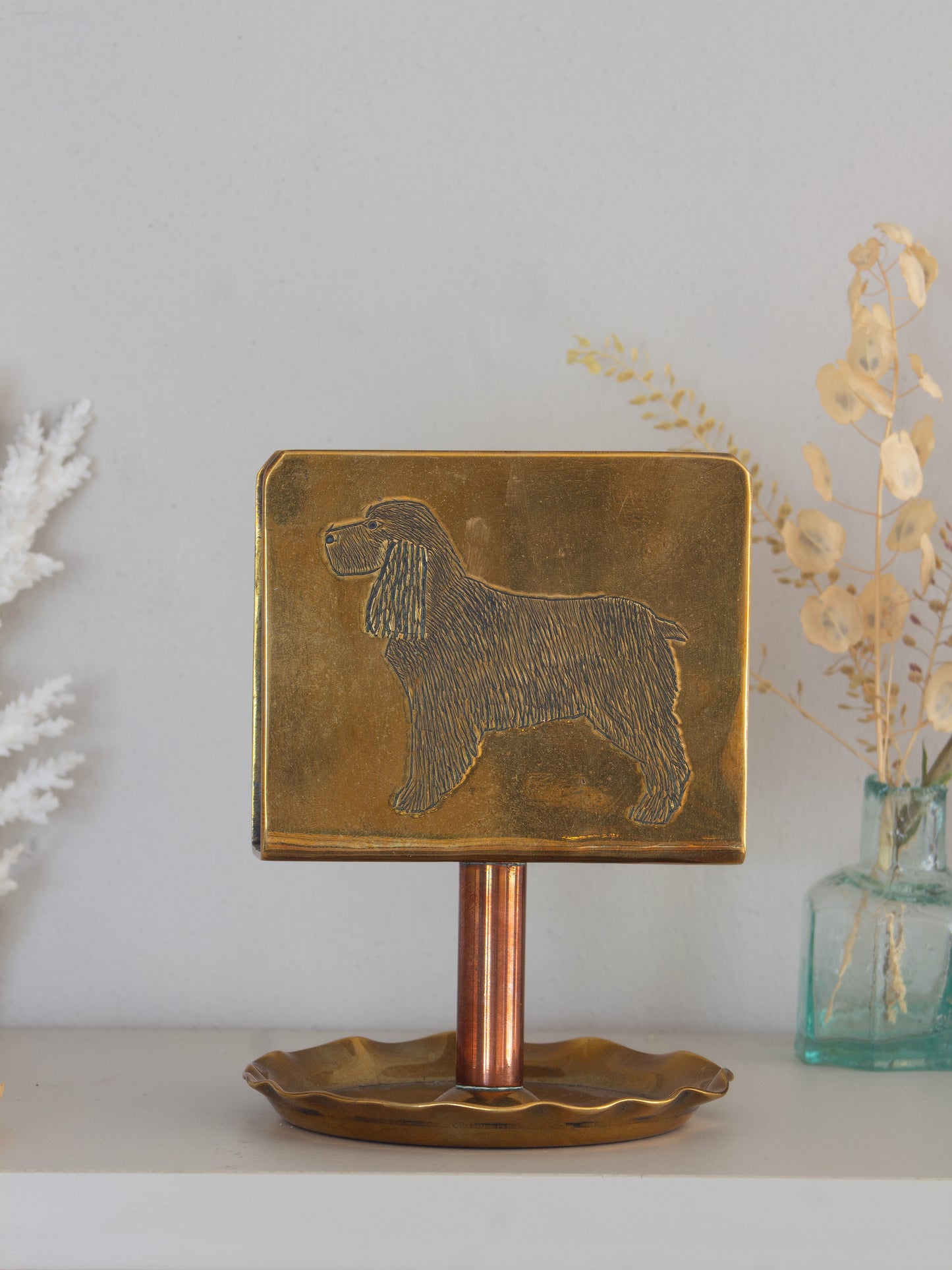 Vintage Handmade Folk Art Brass Dog Fireside Matchbox Holder | Letter Rack, Dachshund & Spaniel