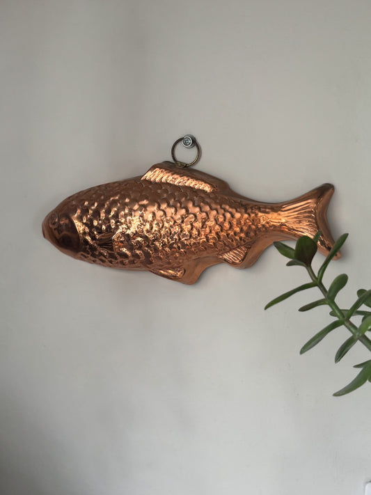 Vintage Midcentury Large Copper Fish Jelly Mould
