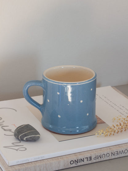 Vintage Studio Pottery Blue Polka Dot Chicken Mug