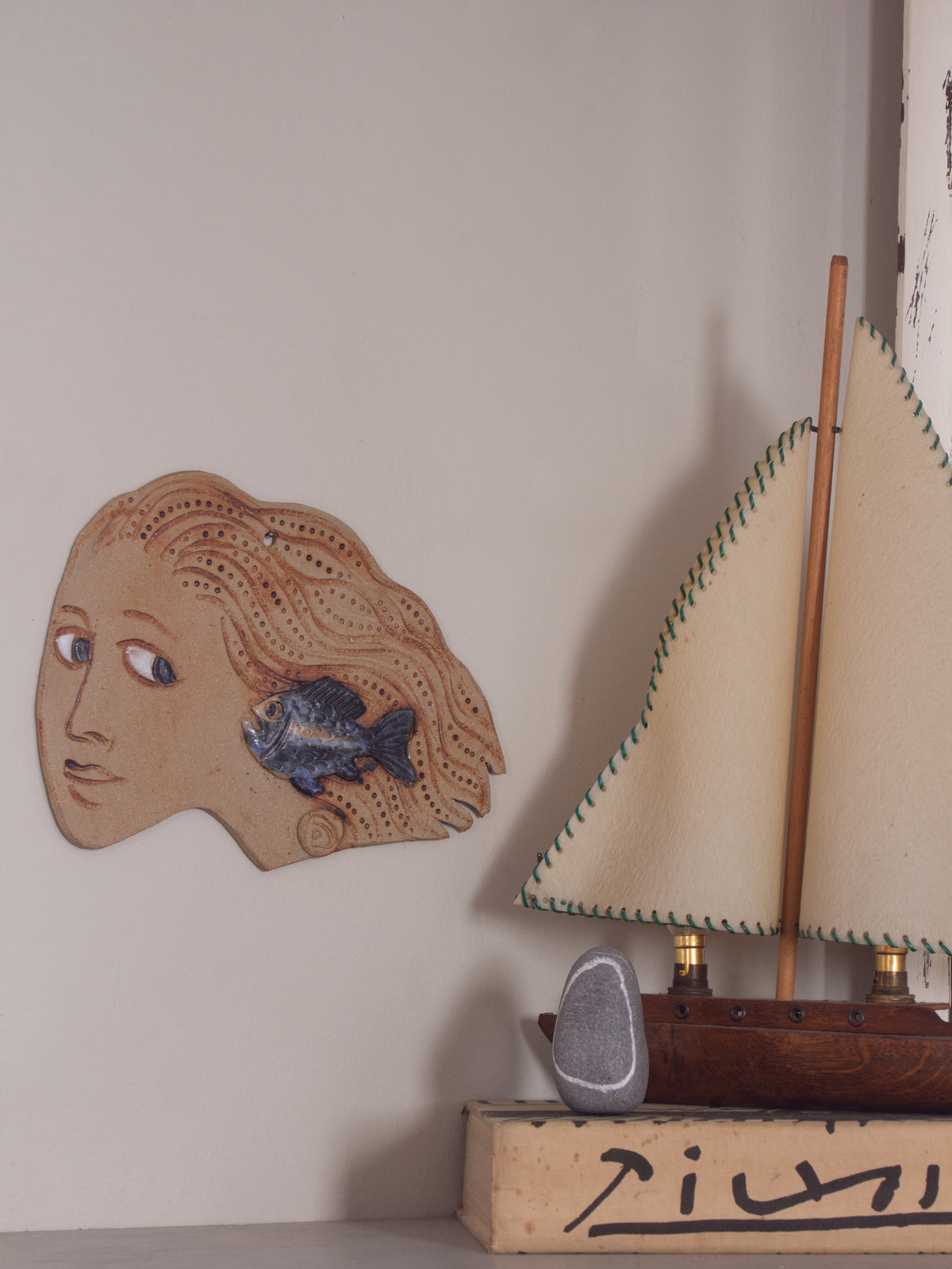 Vintage One-of-a-Kind Studio Pottery Mermaid Wall Sculpture