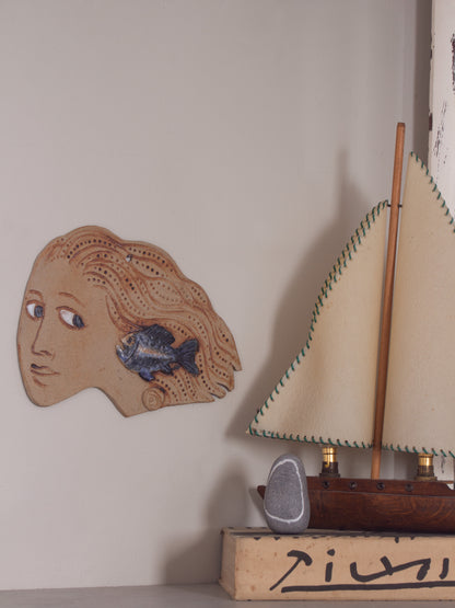 Vintage One-of-a-Kind Studio Pottery Mermaid Wall Sculpture