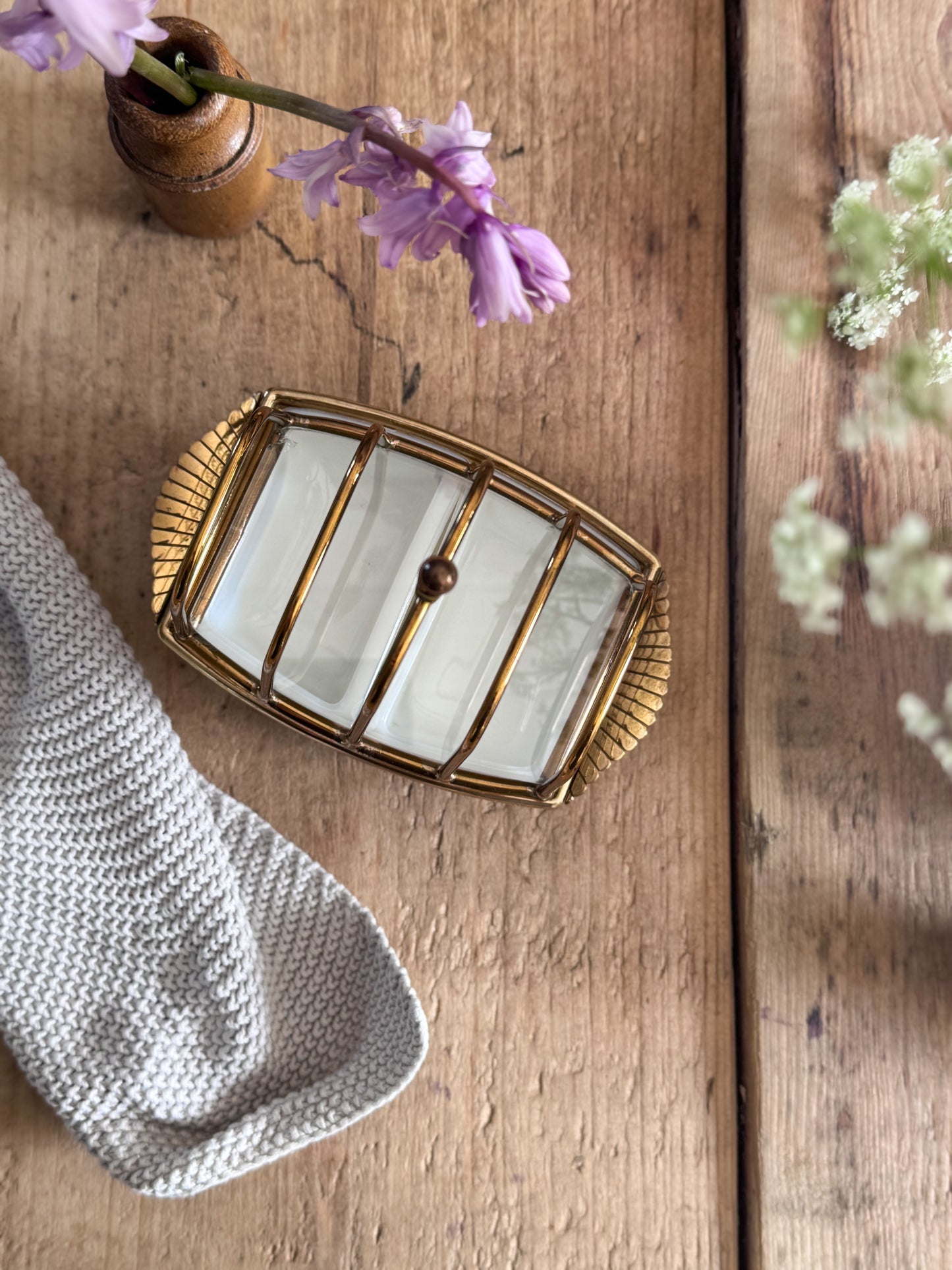 Vintage Midcentury Brass Toast Rack & Preserve Holder with Scalloped Handles