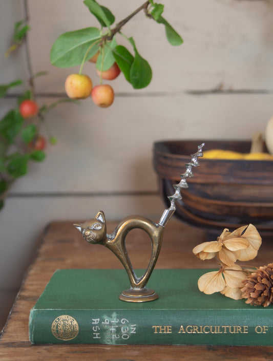Vintage Sculptural Brass Cat Corkscrew
