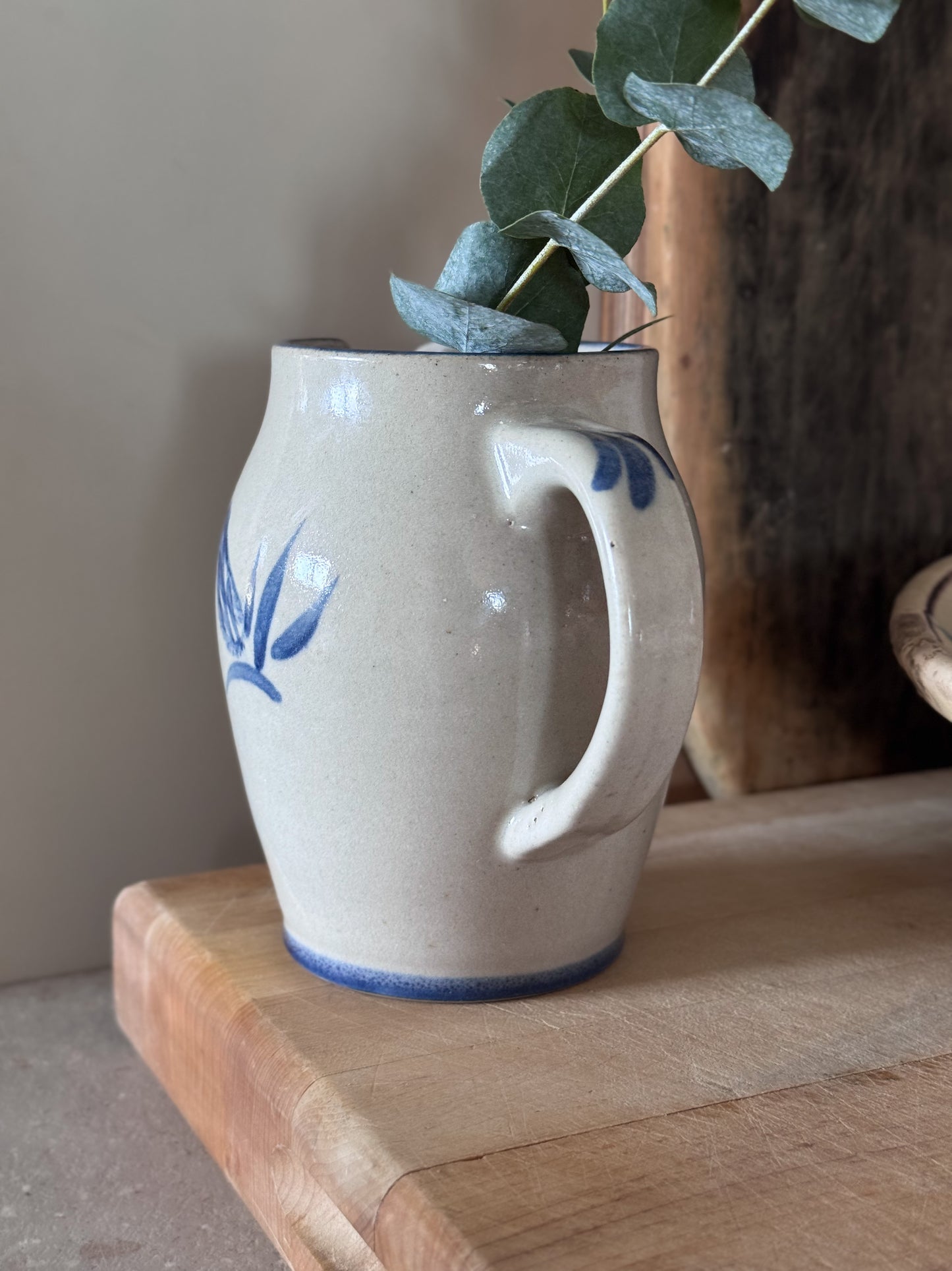 Vintage 1940s–50s Bourne Denby Grey & Blue Stoneware Jug