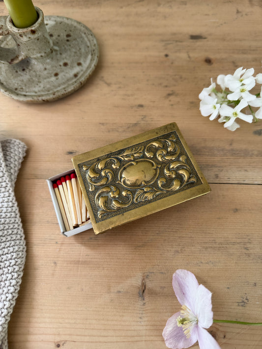 Antique Handmade Brass Matchbox Cover (With Matches)