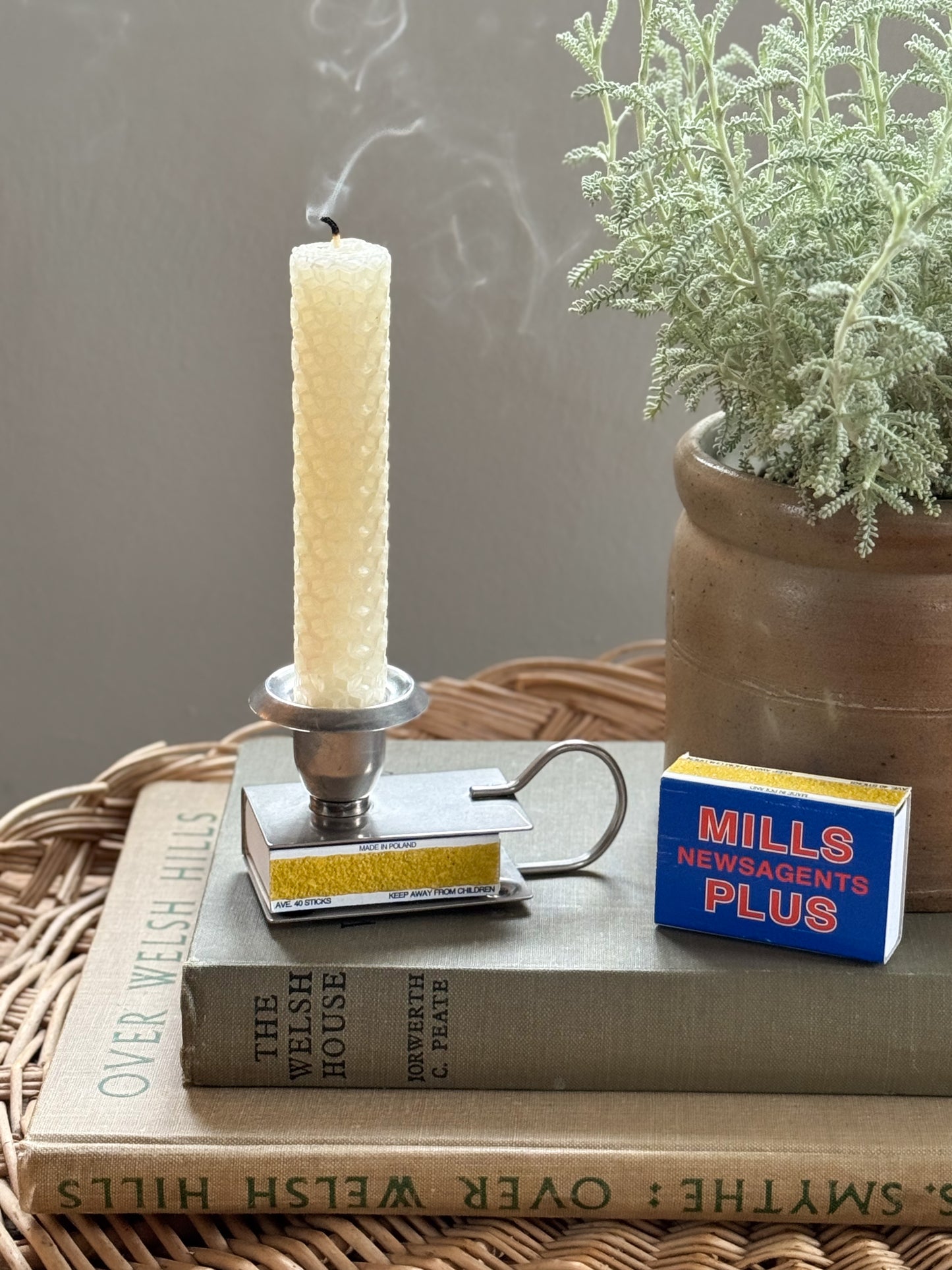 Vintage Silver Plated Candle & Match Holder (With Matches)
