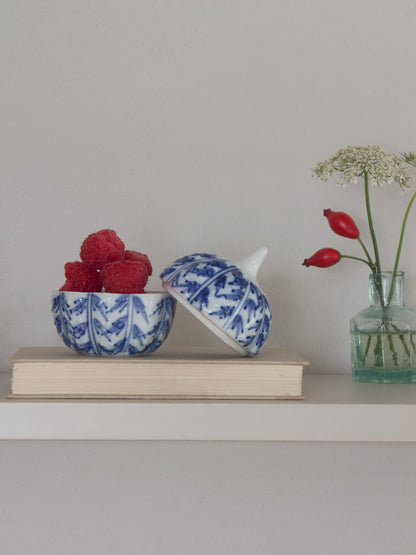Vintage Chinese Blue & White Porcelain Pumpkin Trinket Box