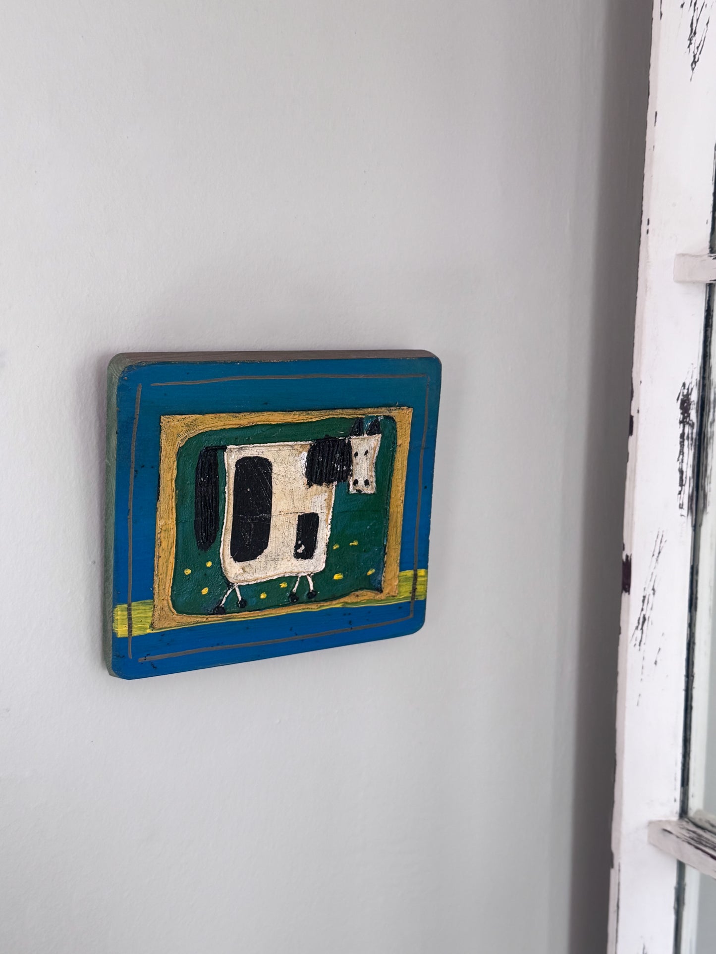 Vintage Folk Art Horse Painting, Acrylic on Pine Plaque, Signed