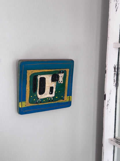 Vintage Folk Art Horse Painting, Acrylic on Pine Plaque, Signed