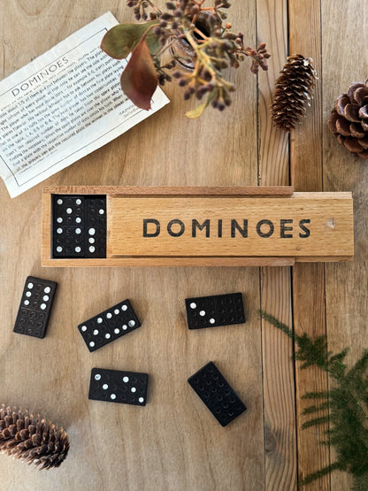 Vintage 1970s Dominoes Set in Wooden Box