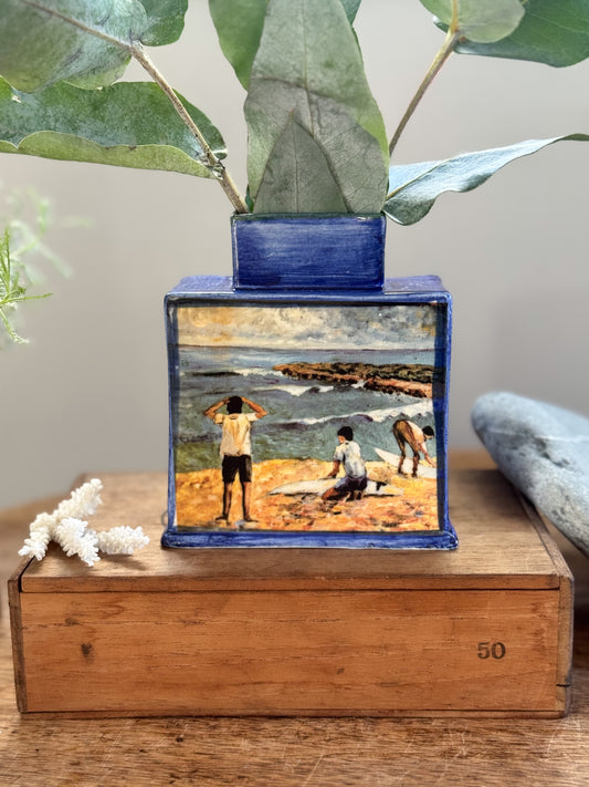 Very Rare Hand-Painted Studio Pottery Seaside Scene Vase by Andrew Bristow, Bristow Pottery