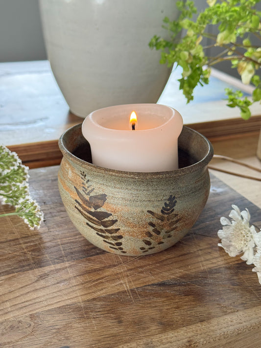 Vintage Thorpe Farm Pottery Bowl with Fern Motif