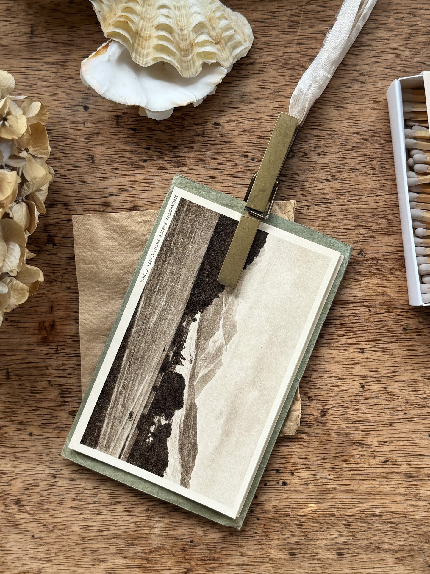 Vintage Solid Brass Peg-Shaped Letter Clip with Handmade Ribbon