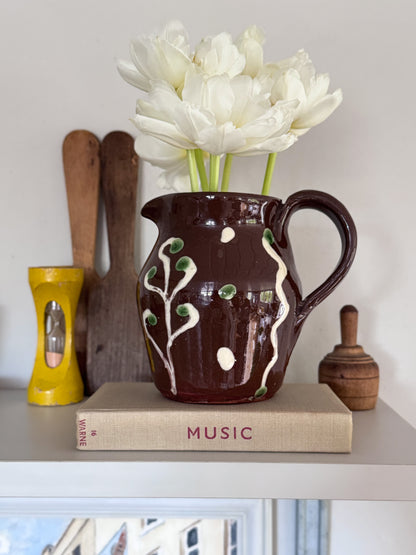 Rare Vintage 1937 Studio Pottery Slipware Oak Leaf Jug, One-Of-a-Kind