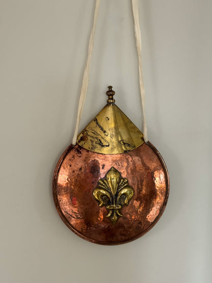 Antique Handmade Hammered Copper Fleur-de-Lis Powder Flask (Decorative Only)