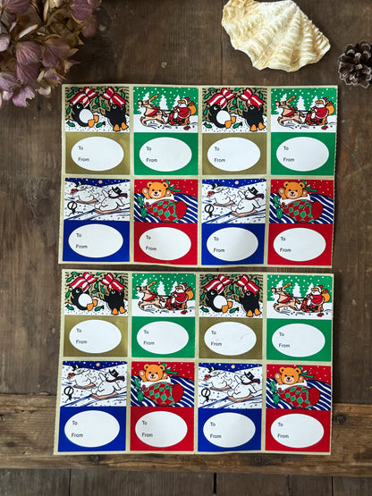 Vintage Set of 32 Christmas Parcel Label Stickers / Gift Tags - 1980s/1990s