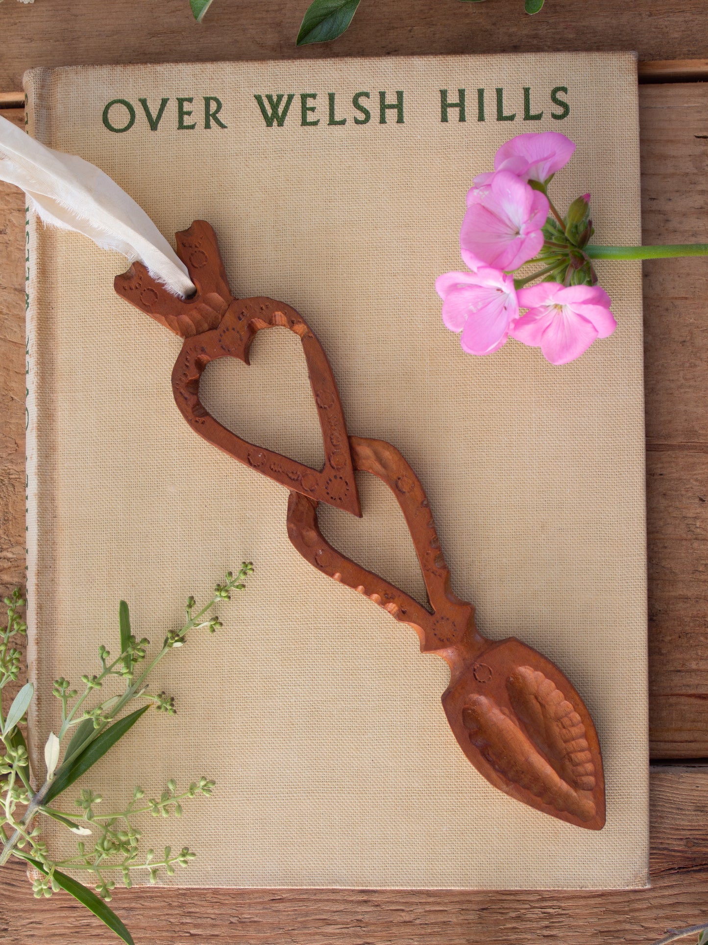 Vintage Hand-Carved Welsh Love Spoon