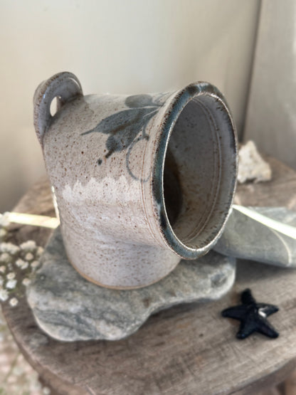 Vintage Speckled Studio Pottery Salt Pig with Hanging Loop