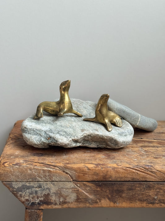 Vintage Pair of Solid Brass Seal Figurines