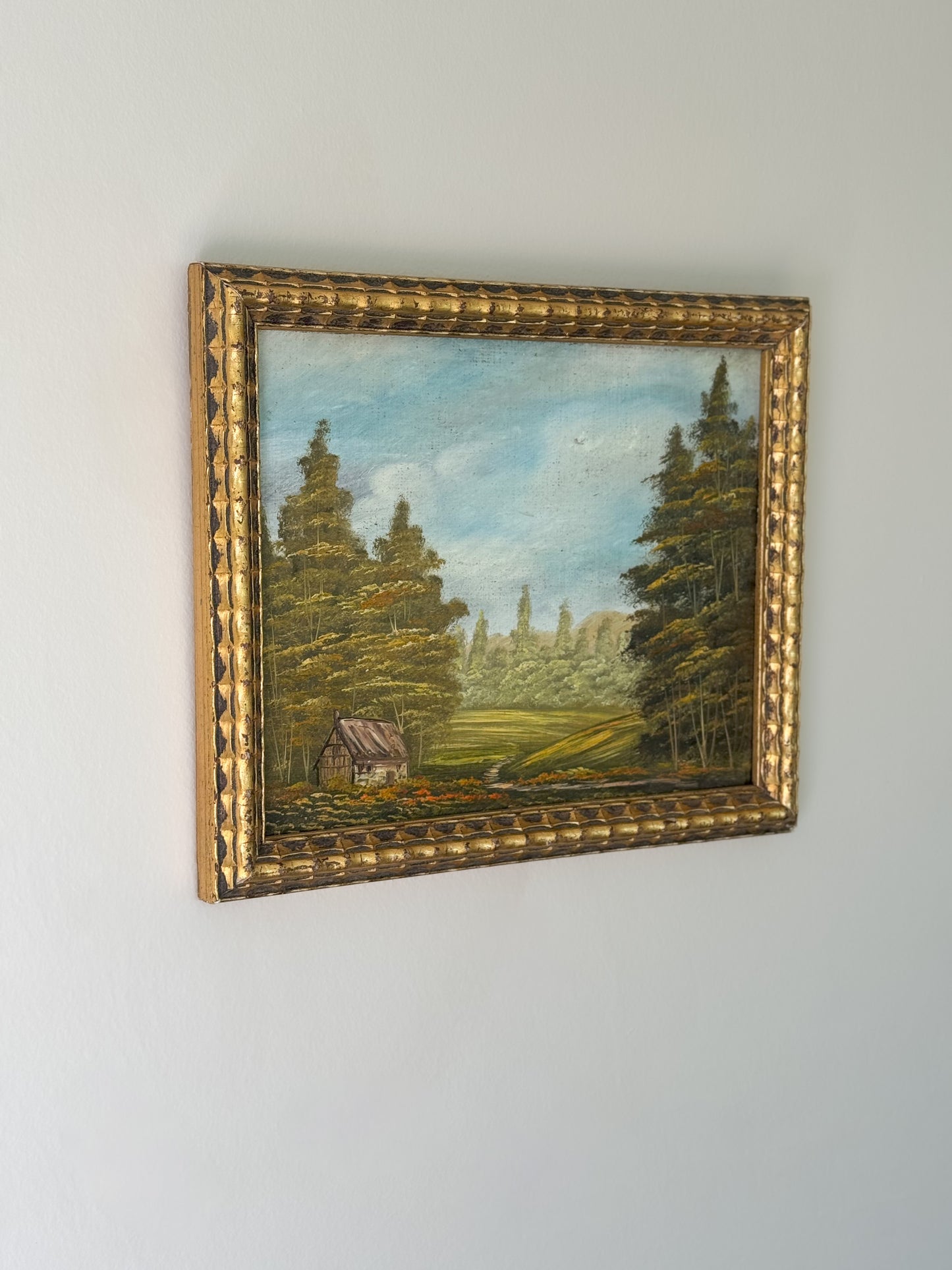Vintage Original Frame Oil on Board ‘Cottage in the Trees’