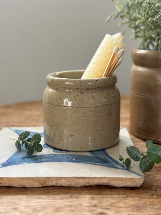 Small Antique French Stoneware Mustard Pot