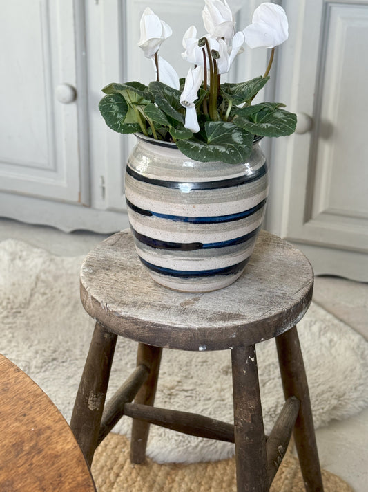 Large Studio Pottery Blue & Grey Striped Pot