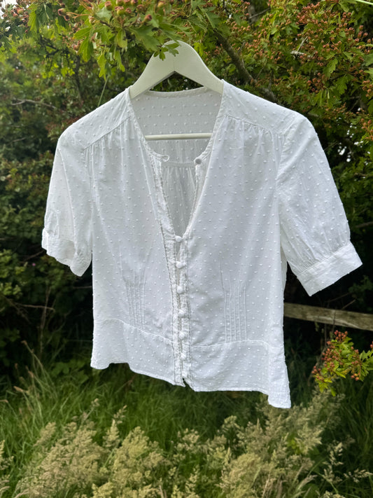 M&S White Cotton Cropped Button Up Blouse, Size Small